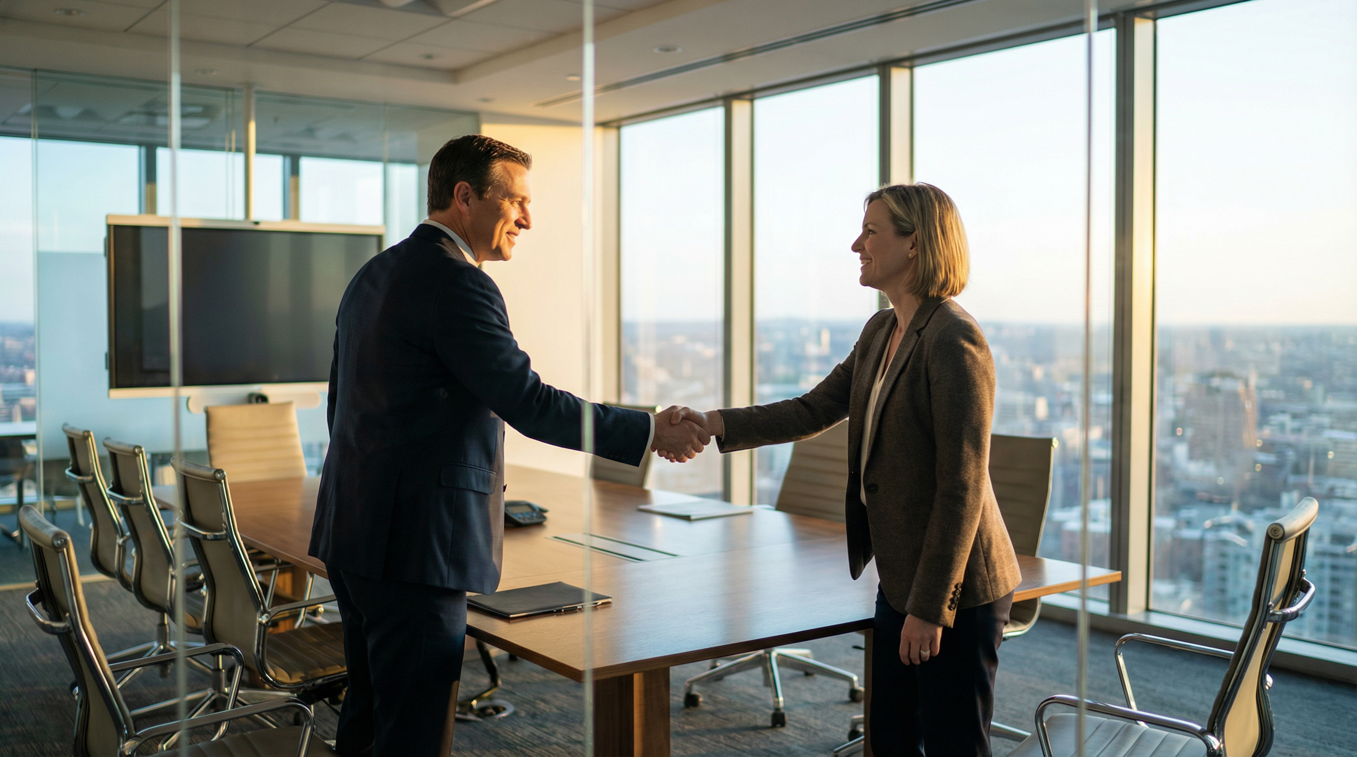 Hospital executives finalizing a strategic partnership